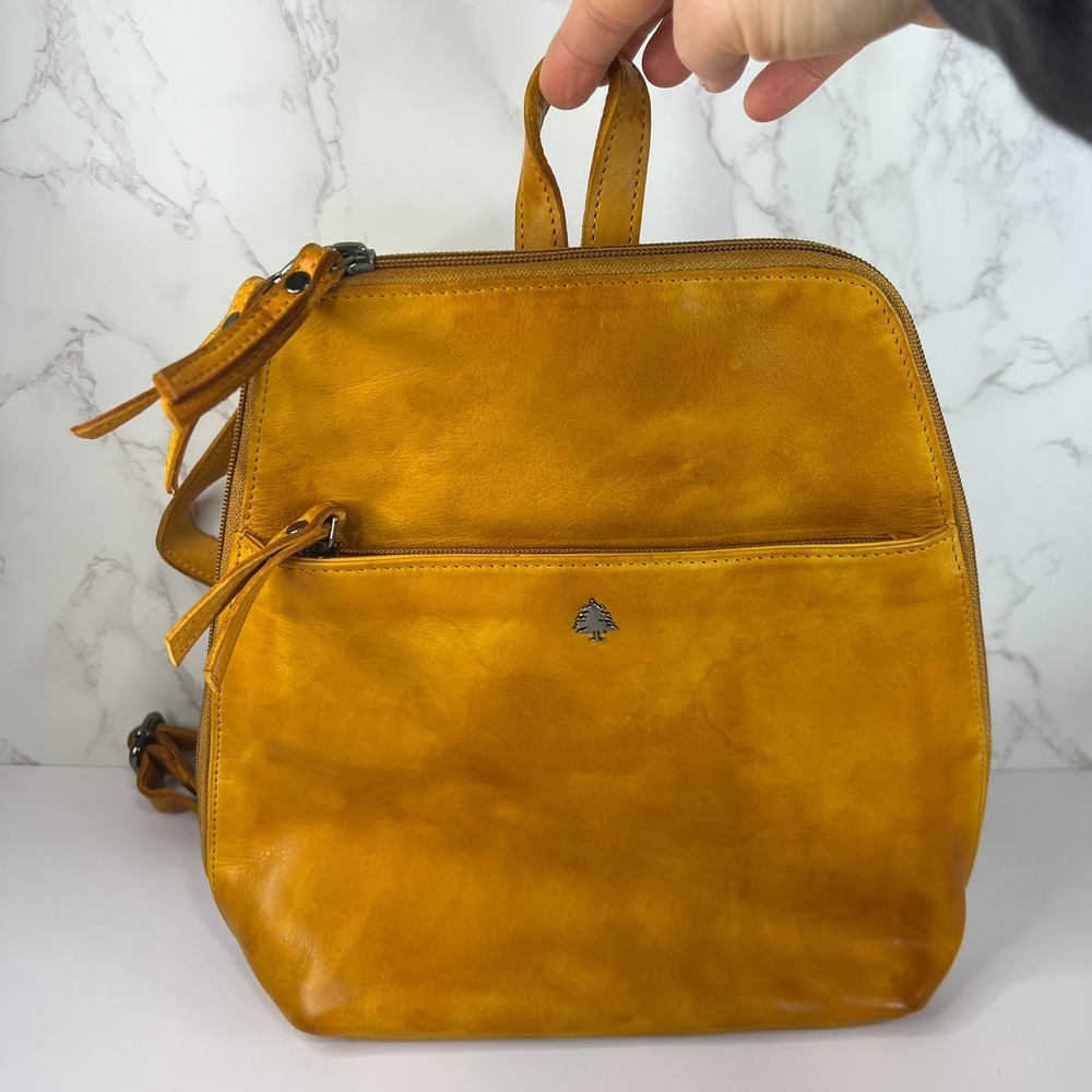 Yellow Leather Greenwood Perth Backpack Purse, 4 Zipper Pockets, Glossy Hardware